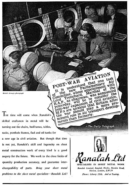 Ranalah Sheet Aircraft Metal Work - 1941 Advert                  