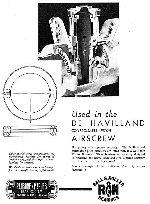 Ransome & Marles Bearings Used In DH Controllable Pitch Airscrew 