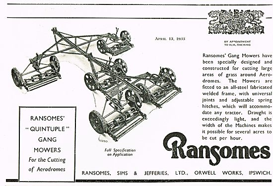 Ransomes Quintuple Gang Mowers For Aerodromes                    