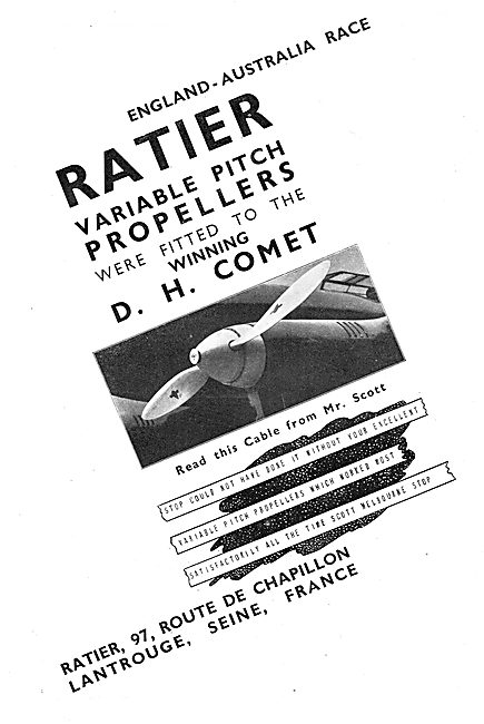 Ratier Variable Pitch Propellers Fitted To Winning DH Comet      