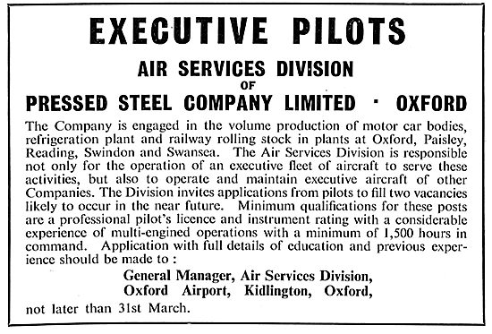 Executive Pilot Recruitment - Pressed Steel Company              