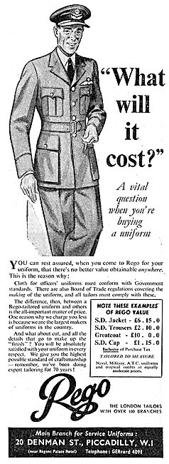 Rego The London Tailors. RAF Officers Uniforms 1943 Advert       