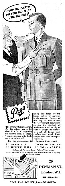 Rego 20 Denman St. W1.  RAF Officers Uniforms 1943 Advert        