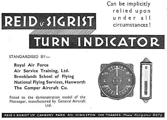 Reid & Sigrist Turn Indicator - Standard Equipment For The RAF   