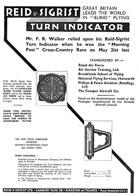 Mr F.R.Walker Relied On A Reid & Sigrist Turn Indicator          