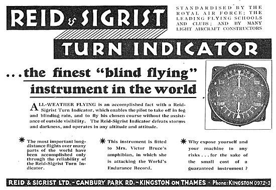 Reid & Sigrist Turn Indicator - Blind Flying Aid                 