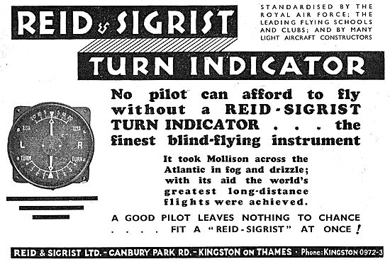 Reid & Sigrist Turn Indicator - The Finest Blind Flying Aid      