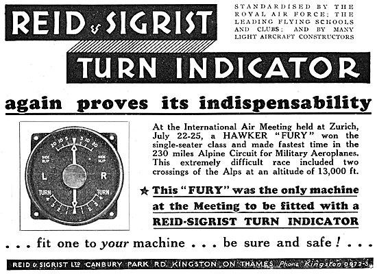 Reid & Sigrist Aircraft Flight Instruments. Turn Indicator 1932  