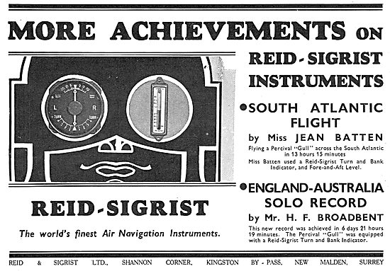 Reid & Sigrist Aircraft Instruments - Jean Batten - Broadbent    