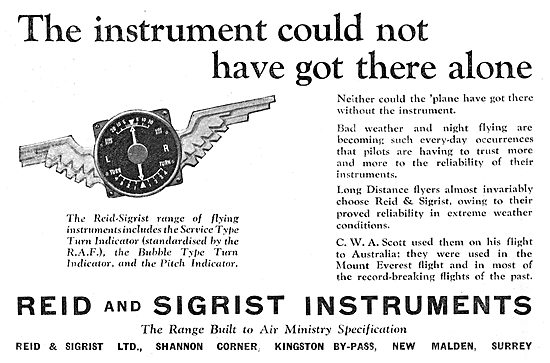 Reid & Sigrist Aircraft Instruments - Bubble Type Turn Indicator 