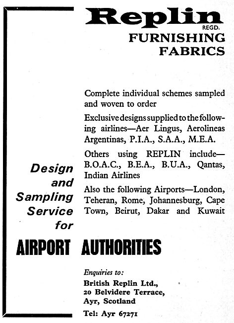 British Replin Aircraft Furnishing Fabrics                       