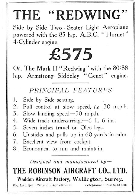 The Robinson Redwing Two Seater Light Aeroplane                  