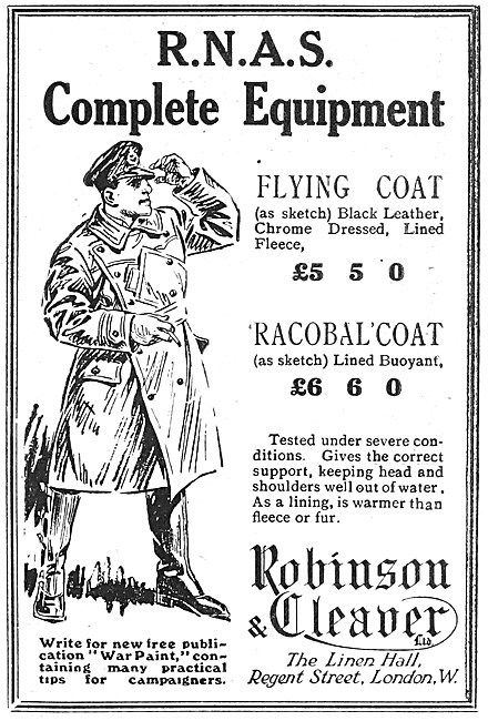 Robinson & Cleaver RNAS Flying Kit & Uniforms 1916 Racobal Coat  