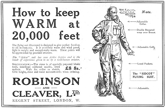 Robinson & Cleaver SIDCOT Flying Suits 1917                      
