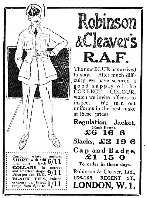 Robinson & Cleaver New Style Correct Colour RAF Blue Uniforms    