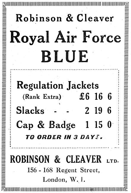 Robinson & Cleaver RAF Outfitters 1918                           