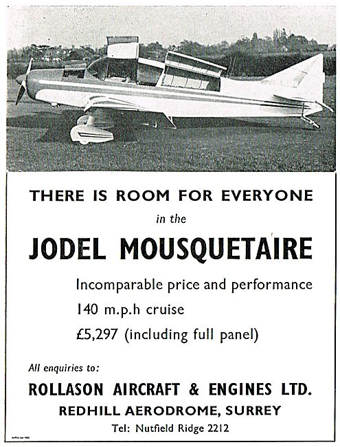 Rollason Aircraft Distributors For The Jodel Mousqetaire         