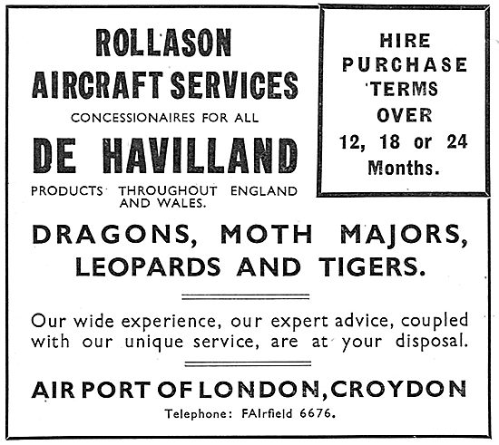 Rollason Aircraft Services - Concessionaires For De Havilland    
