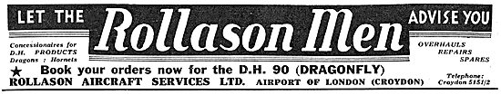 Rollason Men Croydon - Distributors For The DH 90 Dragonfly      