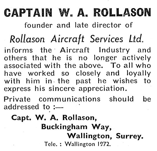 Captain W.A.Rollason - Rollason Aircraft Services                