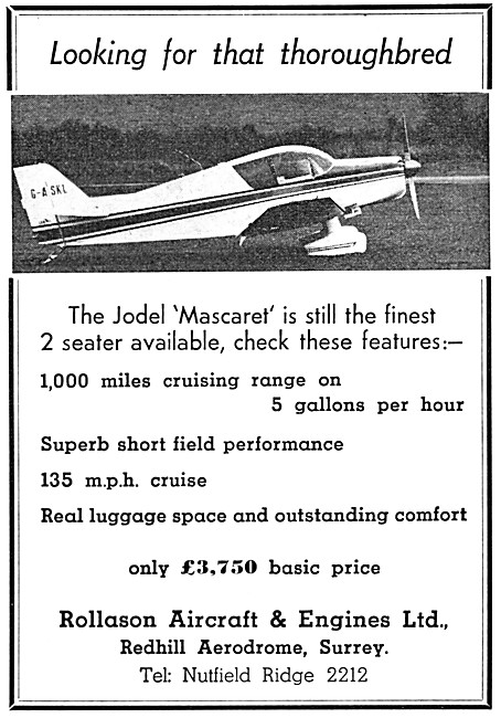 Rollason Aircraft. Redhill. Jodel Mascaret G-ASKL                