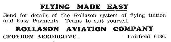 Rollason Aviation Company, Croydon. Flying Made Easy             