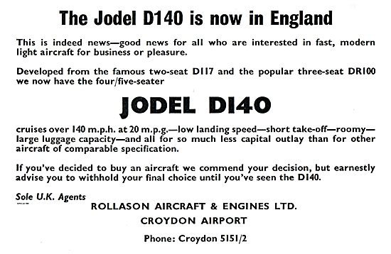 Rollason Aircraft & Engines Croydon  Jodel D140                  