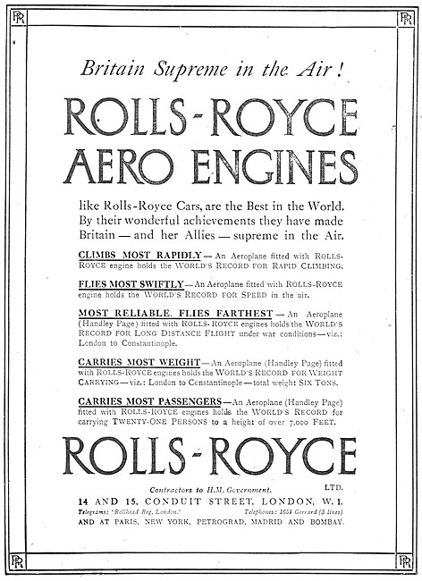 Rolls-Royce Aero Engines 1918                                    