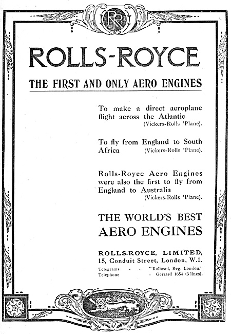 Rolls-Royce Aero Engines 1920 Advert                             