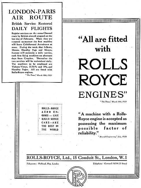 Rolls-Royce Aero Engine For The London-Paris Air Route           