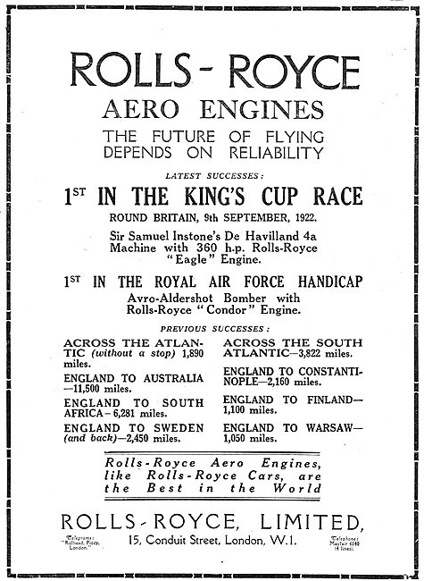 Rolls-Royce Aero Engines Kings Cup Success                       