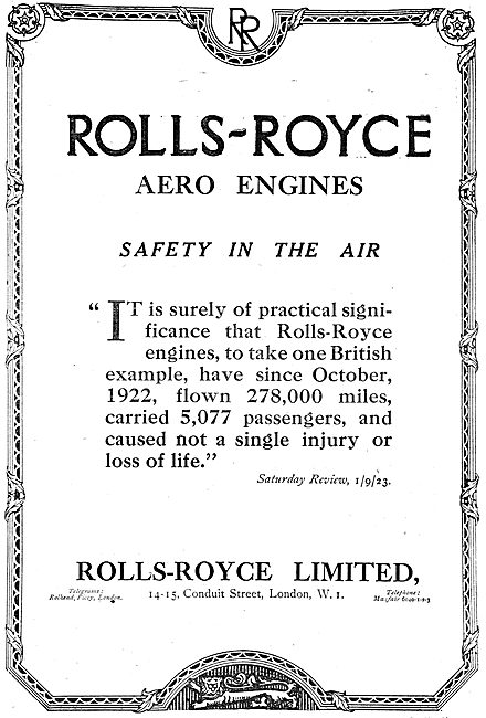 Rolls-Royce Aero Engines. Safety In The Air. (Saturday Review)   