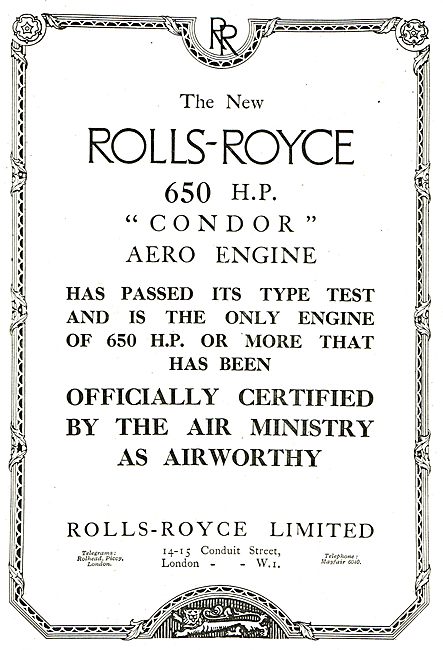 Rolls-Royce 650 HP Condor Aero Engine                            
