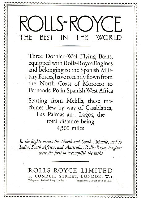 Rolls-Royce -  Dornier-Wal Flying Boats                          