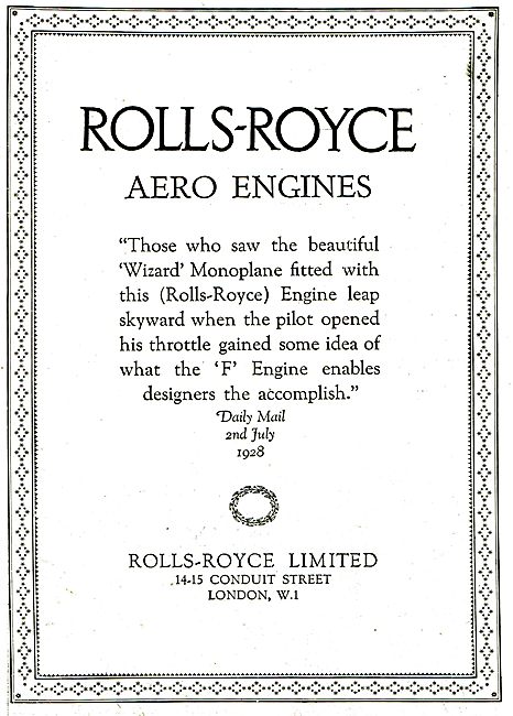 Rolls-Royce 'F' Aero Engine Westland Wizard                      
