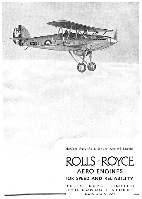 Rolls-Royce Kestrel Aero Engines Power the Hawker Fury K2051     