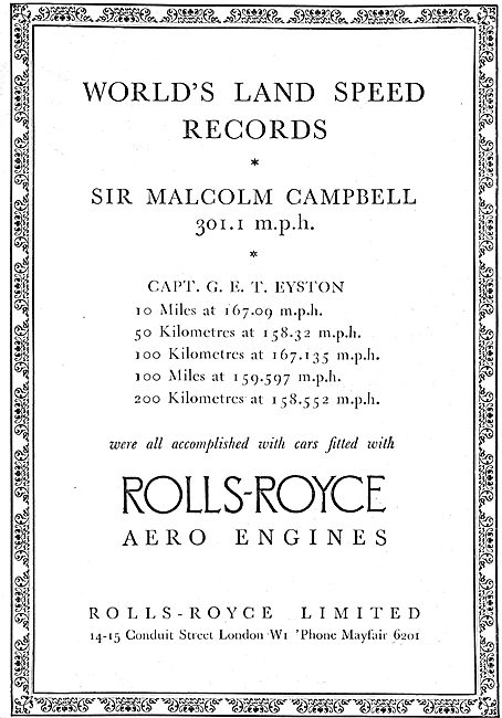 Rolls Royce Aero Engine - Land Speed Record Sir  Malcolm Campbell