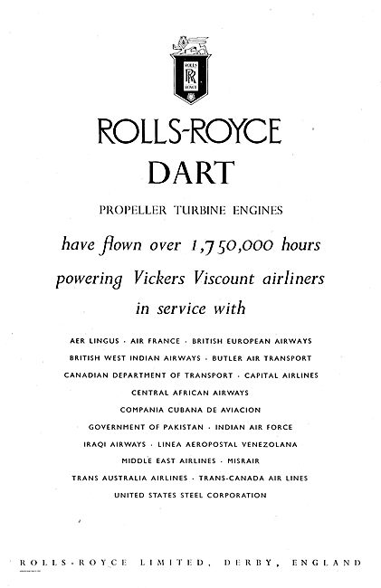 Rolls-Royce Dart Propeller Turbine Engines On Vickers Viscounts  