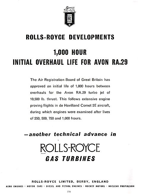 Rolls-Royce Developments: 1000 hr Initial Overhaul Life Avon RA29