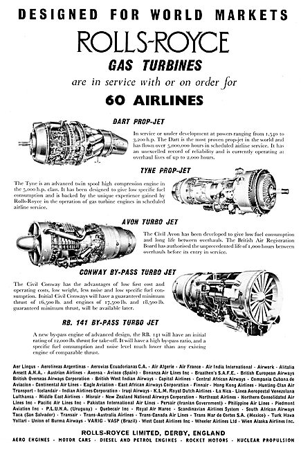 Rolls-Royce Gas Turbines. Dart Tyne Avon Conway 1958             