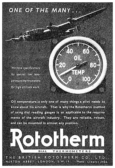 British Rototherm Aircraft Oil Temperature Gauges 1943           