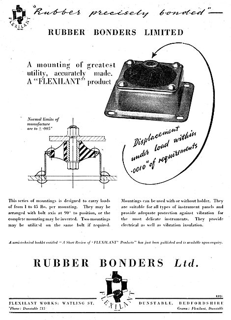 Rubber Bonders. Dunstable. Flexilant Rubber Mertal Mountings 1942