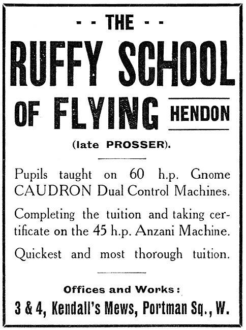 The Ruffy School Of Flying Hendon. Prosser 1914                  