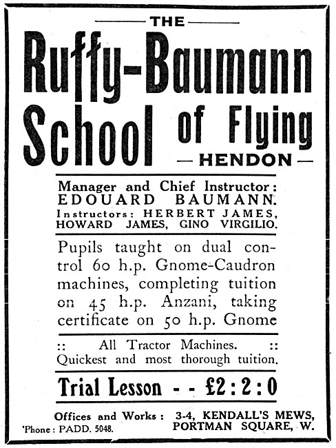 The Ruffy-Baumann School Of Flying Hendon                        