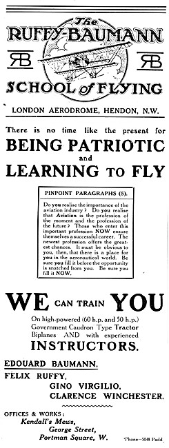 The Ruffy-Baumann School Of Flying Hendon                        