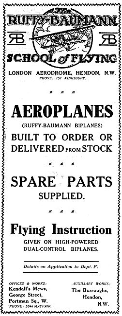 Ruffy-Baumann Aeroplanes - School Of Flying Hendon 1916          