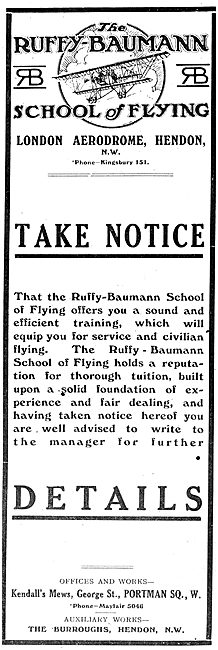 Ruffy-Baumann School Of Flying Hendon                            