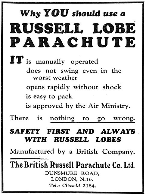 British Russell Lobe Parcahutes 1932                             