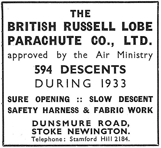 British Russell Lobe Parachute - 594 Descents During 1933        