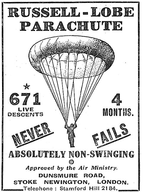 British Russell-Lobe Parachute: 671 Live Descents In 4 Months.   